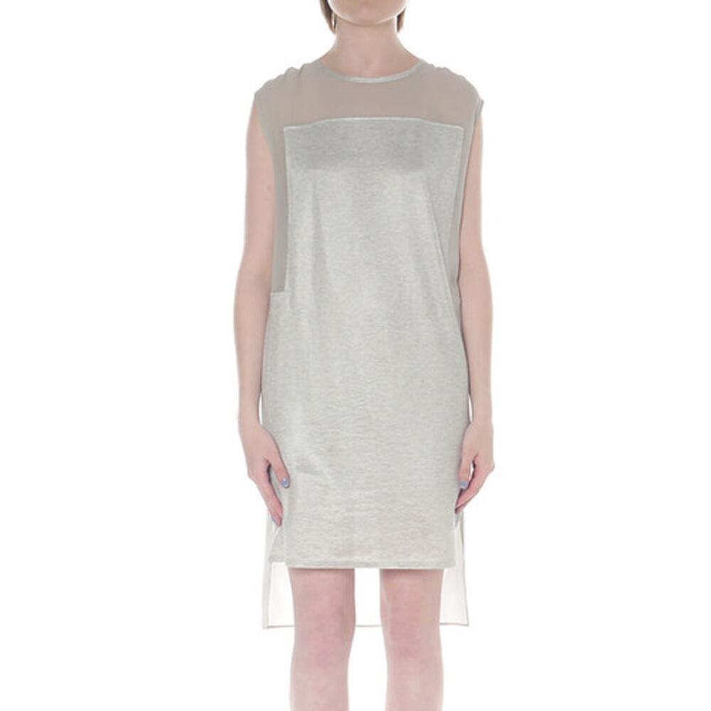 Helmut Lang beige and light gray sleeveless mini dress